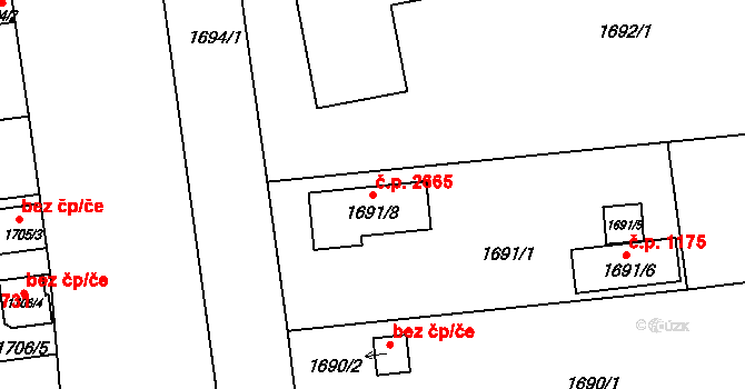 České Budějovice 3 2665, České Budějovice na parcele st. 1691/8 v KÚ České Budějovice 3, Katastrální mapa