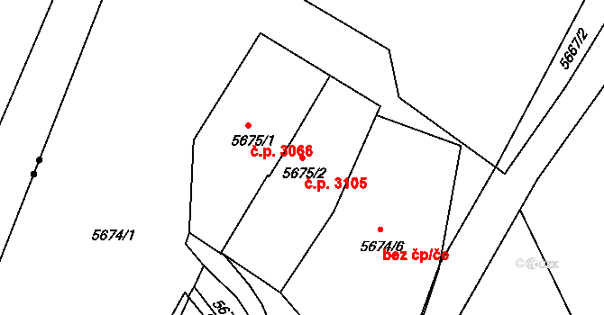 Česká Lípa 3105 na parcele st. 5675/2 v KÚ Česká Lípa, Katastrální mapa