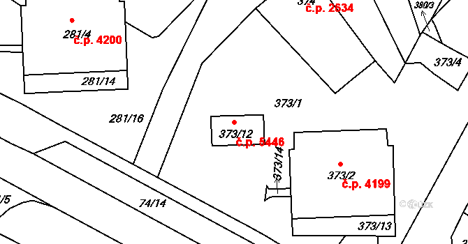 Chomutov 5446 na parcele st. 373/12 v KÚ Chomutov II, Katastrální mapa