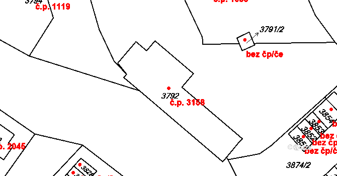 Česká Lípa 3158 na parcele st. 3792 v KÚ Česká Lípa, Katastrální mapa