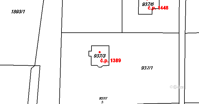 Horní Suchá 1389 na parcele st. 937/3 v KÚ Horní Suchá, Katastrální mapa