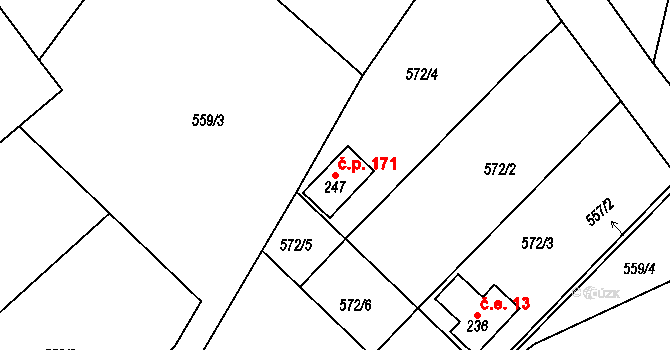 Bobr 171, Žacléř na parcele st. 247 v KÚ Bobr, Katastrální mapa