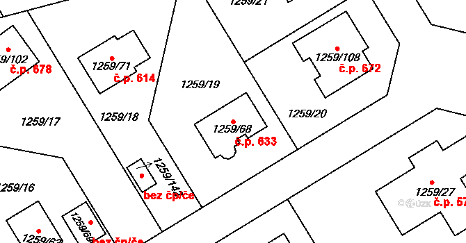 Proboštov 633 na parcele st. 1259/68 v KÚ Proboštov u Teplic, Katastrální mapa