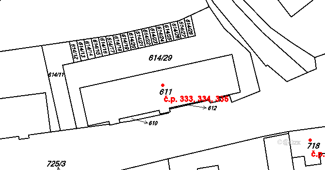 Velké Předměstí 333,334,335, Horšovský Týn na parcele st. 611 v KÚ Horšovský Týn, Katastrální mapa