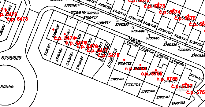 Jihlava 5478 na parcele st. 5706/610 v KÚ Jihlava, Katastrální mapa