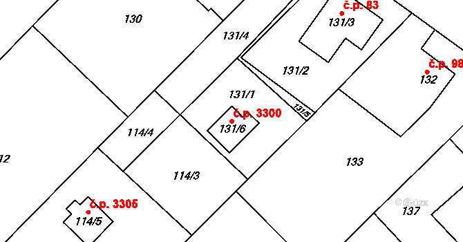 Milovice 3300 na parcele st. 131/6 v KÚ Milovice nad Labem, Katastrální mapa