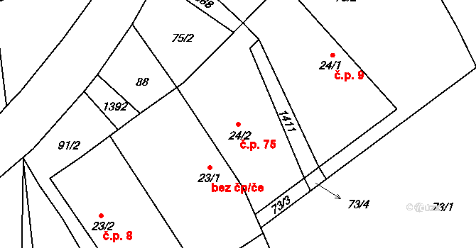 Heřmanice u Oder 75 na parcele st. 24/2 v KÚ Heřmanice u Oder, Katastrální mapa