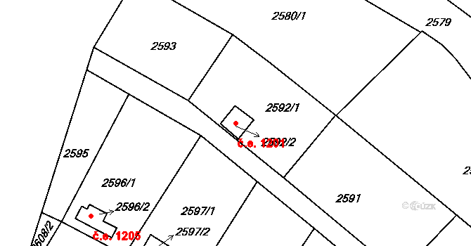 Bystřice nad Pernštejnem 1201 na parcele st. 2592/2 v KÚ Bystřice nad Pernštejnem, Katastrální mapa