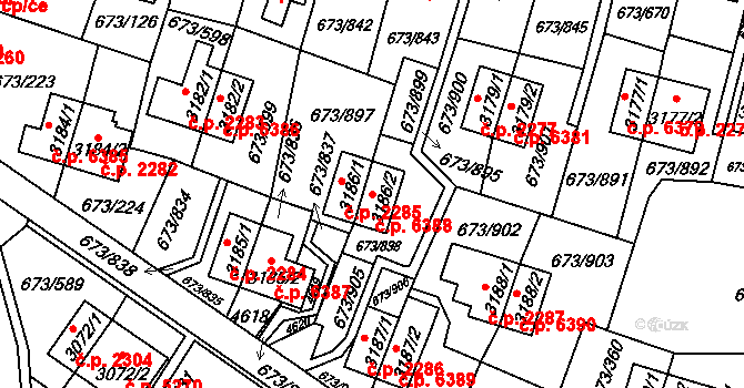Zlín 6388 na parcele st. 3186/2 v KÚ Zlín, Katastrální mapa