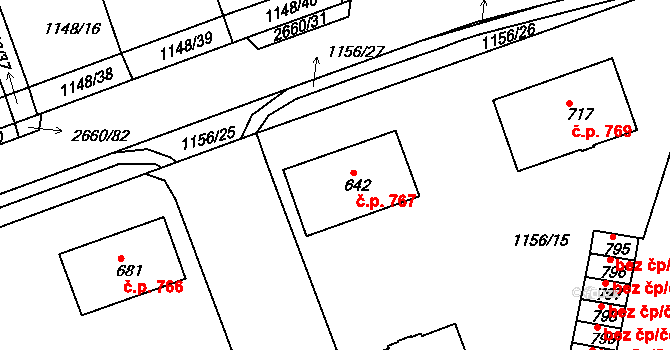 Horažďovice 767 na parcele st. 642 v KÚ Horažďovice, Katastrální mapa