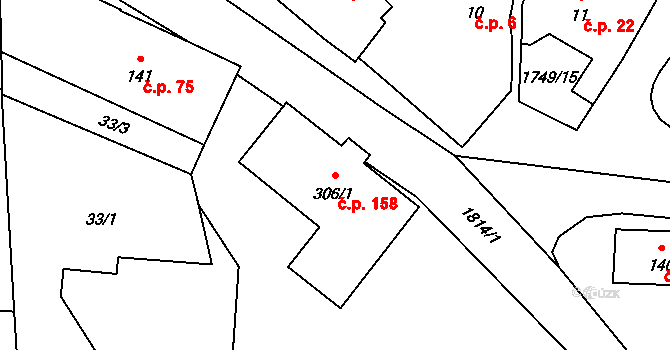 Olbramovice Ves 158, Olbramovice na parcele st. 306/1 v KÚ Olbramovice u Votic, Katastrální mapa