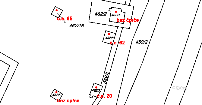 Svépravice 62 na parcele st. 462/8 v KÚ Svépravice, Katastrální mapa