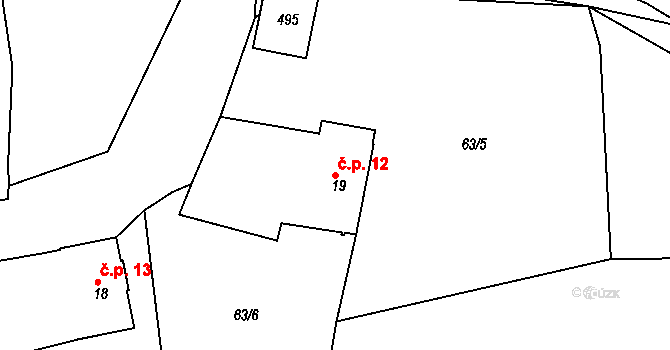 Lipoltov 12, Tuřany na parcele st. 19 v KÚ Lipoltov, Katastrální mapa