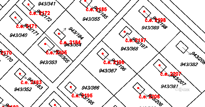 Velká Chuchle 2196, Praha na parcele st. 943/196 v KÚ Velká Chuchle, Katastrální mapa