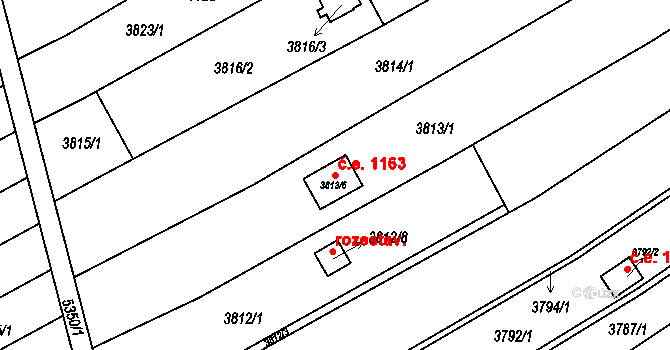 Řečkovice 1163, Brno na parcele st. 3813/6 v KÚ Řečkovice, Katastrální mapa