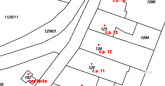 Karasova Lhota 12, Heřmaničky na parcele st. 124 v KÚ Heřmaničky, Katastrální mapa
