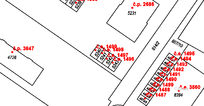 Zlín 1498 na parcele st. 5241 v KÚ Zlín, Katastrální mapa