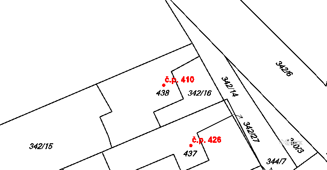 Heřmanice 410, Ostrava na parcele st. 438 v KÚ Heřmanice, Katastrální mapa