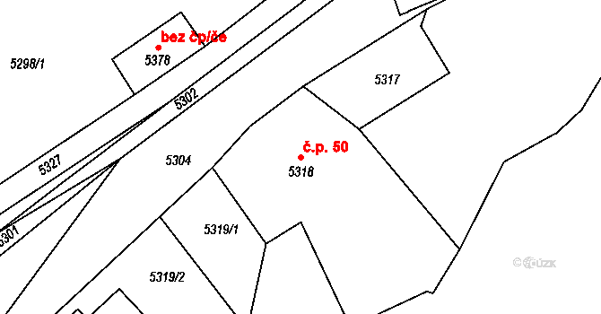 Holubí Zhoř 50, Velká Bíteš na parcele st. 5318 v KÚ Holubí Zhoř, Katastrální mapa