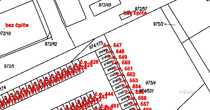 Štětí 548 na parcele st. 974/383 v KÚ Štětí I, Katastrální mapa