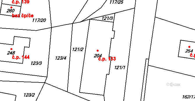 Lipová 133 na parcele st. 204 v KÚ Lipová u Chebu, Katastrální mapa
