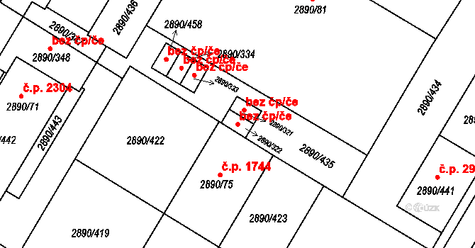 Opava 38099071 na parcele st. 2890/322 v KÚ Opava-Předměstí, Katastrální mapa