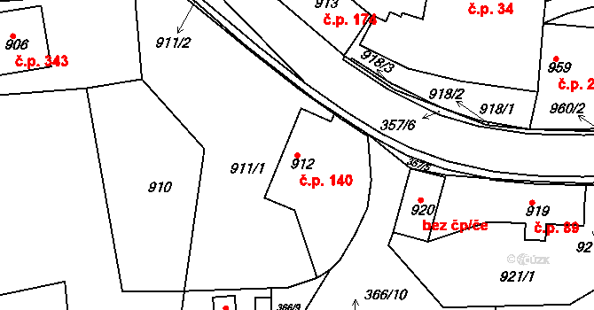 Zádveřice 140, Zádveřice-Raková na parcele st. 912 v KÚ Zádveřice, Katastrální mapa