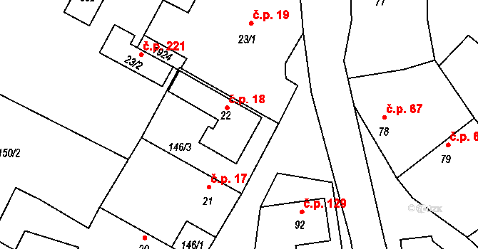 Provodov 18 na parcele st. 22 v KÚ Provodov na Moravě, Katastrální mapa