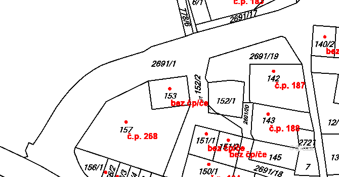 Hoštka 41087071 na parcele st. 153 v KÚ Hoštka, Katastrální mapa