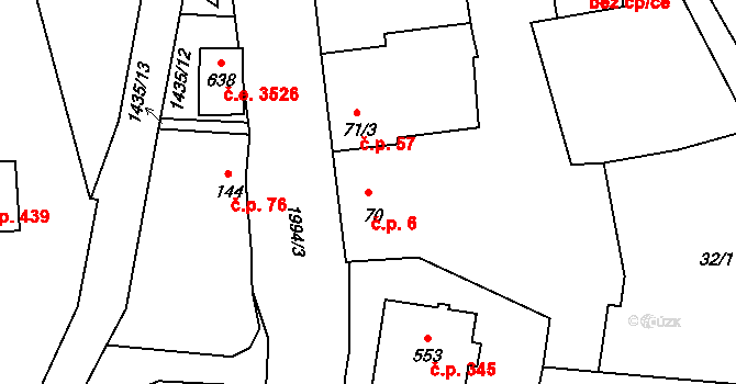 Louky 6, Zlín na parcele st. 70 v KÚ Louky nad Dřevnicí, Katastrální mapa