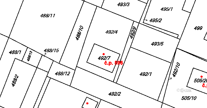 Želechovice nad Dřevnicí 596 na parcele st. 492/7 v KÚ Želechovice nad Dřevnicí, Katastrální mapa