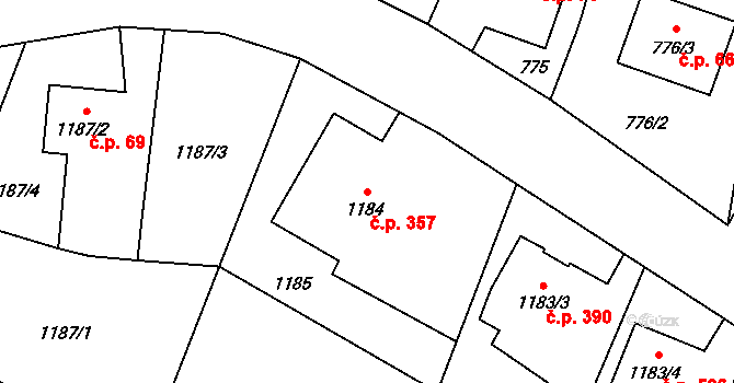 Hať 357 na parcele st. 1184 v KÚ Hať, Katastrální mapa