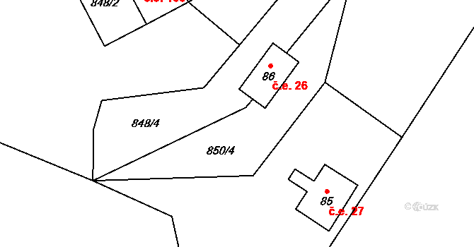 Zálužné 26, Vítkov na parcele st. 86 v KÚ Nové Těchanovice, Katastrální mapa