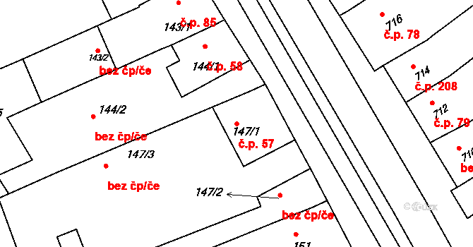 Bošovice 57 na parcele st. 147/1 v KÚ Bošovice, Katastrální mapa