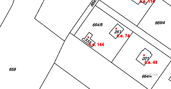 Budišovice 144 na parcele st. 333 v KÚ Budišovice, Katastrální mapa