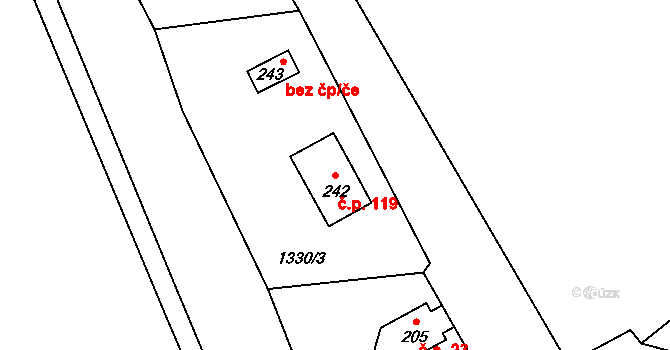 Stebno 119, Kryry na parcele st. 242 v KÚ Stebno u Petrohradu, Katastrální mapa