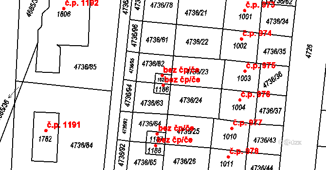 Hrušovany nad Jevišovkou 47464071 na parcele st. 1186 v KÚ Hrušovany nad Jevišovkou, Katastrální mapa