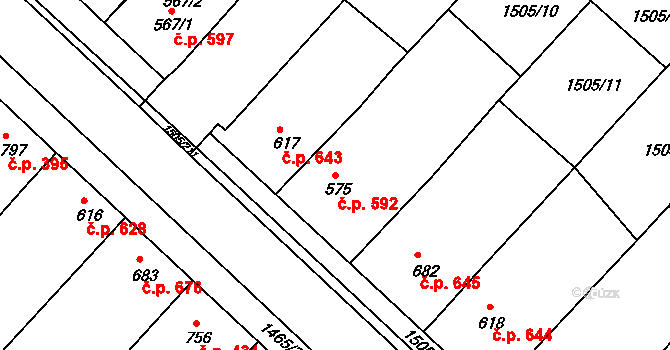 Ostrožské Předměstí 592, Uherský Ostroh na parcele st. 575 v KÚ Ostrožské Předměstí, Katastrální mapa