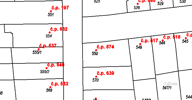 Nivnice 574 na parcele st. 550 v KÚ Nivnice, Katastrální mapa