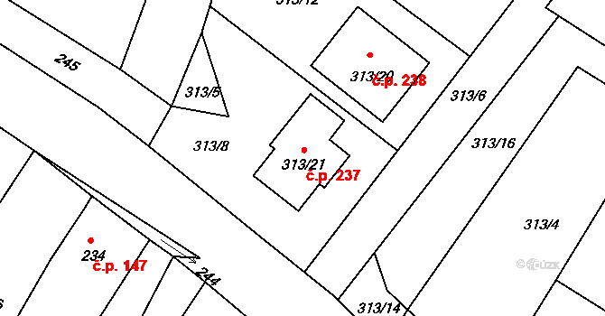 Strupčice 237 na parcele st. 313/21 v KÚ Strupčice, Katastrální mapa