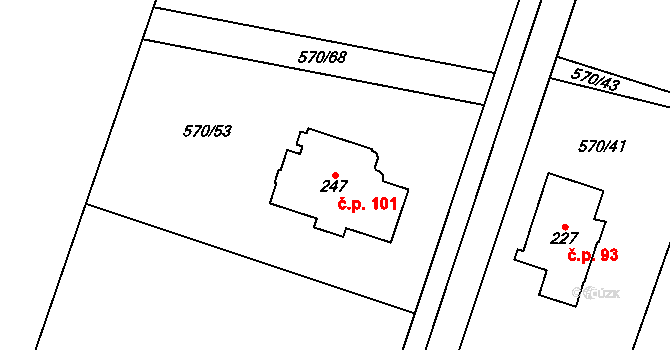 Charvatce 101 na parcele st. 247 v KÚ Charvatce u Jabkenic, Katastrální mapa