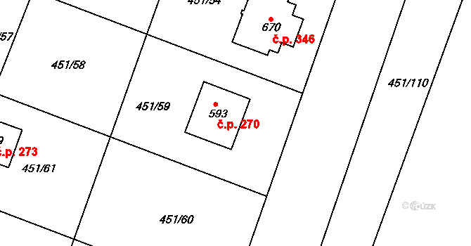 Horoušánky 270, Horoušany na parcele st. 593 v KÚ Horoušany, Katastrální mapa