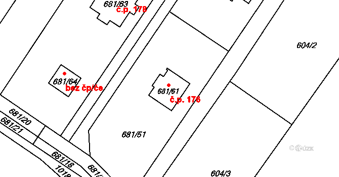 Stanislavice 176, Český Těšín na parcele st. 681/61 v KÚ Stanislavice, Katastrální mapa