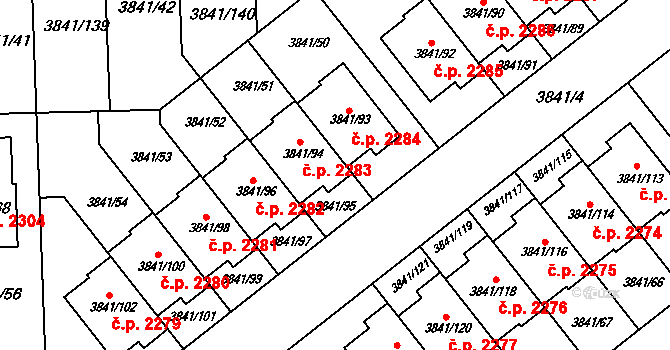 Roztoky 2283 na parcele st. 3841/94 v KÚ Žalov, Katastrální mapa