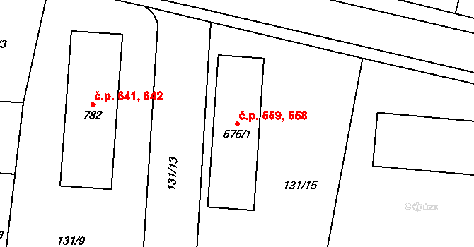 Slatiňany 558,559 na parcele st. 575/1 v KÚ Slatiňany, Katastrální mapa