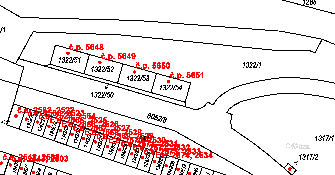 Jihlava 5651 na parcele st. 1322/54 v KÚ Jihlava, Katastrální mapa