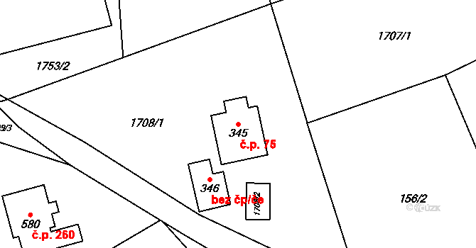 Dolní Libchavy 75, Libchavy na parcele st. 345 v KÚ Dolní Libchavy, Katastrální mapa