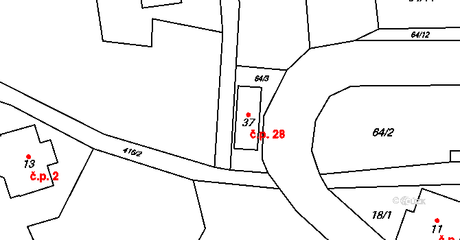 Nepomuky 28, Horní Čermná na parcele st. 37 v KÚ Nepomuky, Katastrální mapa