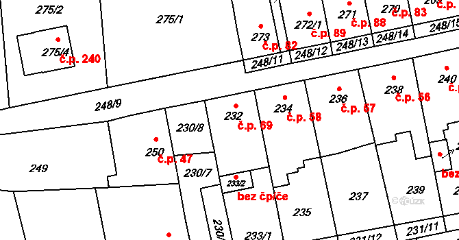 Svinařov 69 na parcele st. 232 v KÚ Svinařov u Kladna, Katastrální mapa