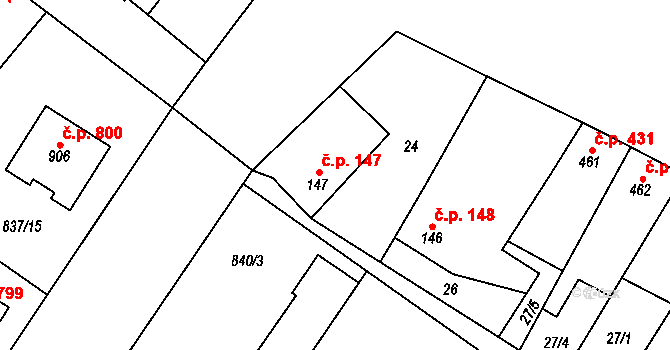 Kostelec nad Labem 147 na parcele st. 147 v KÚ Kostelec nad Labem, Katastrální mapa